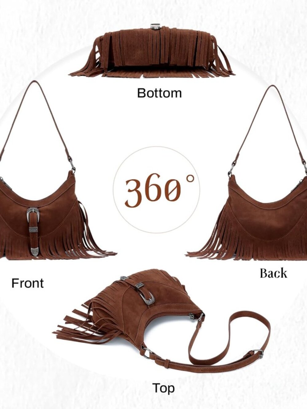 Western Fringe Hobo Purses for Women Tassel Crossbody Bag Underarm Shoulder Bags - Picture 7 of 7